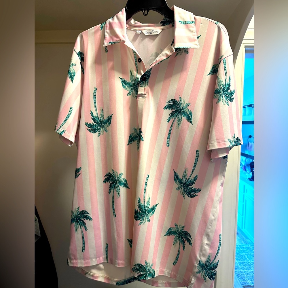 Kenny Flowers  The Business Lunch Golf Polo Shirt Size L Tropical Stripped